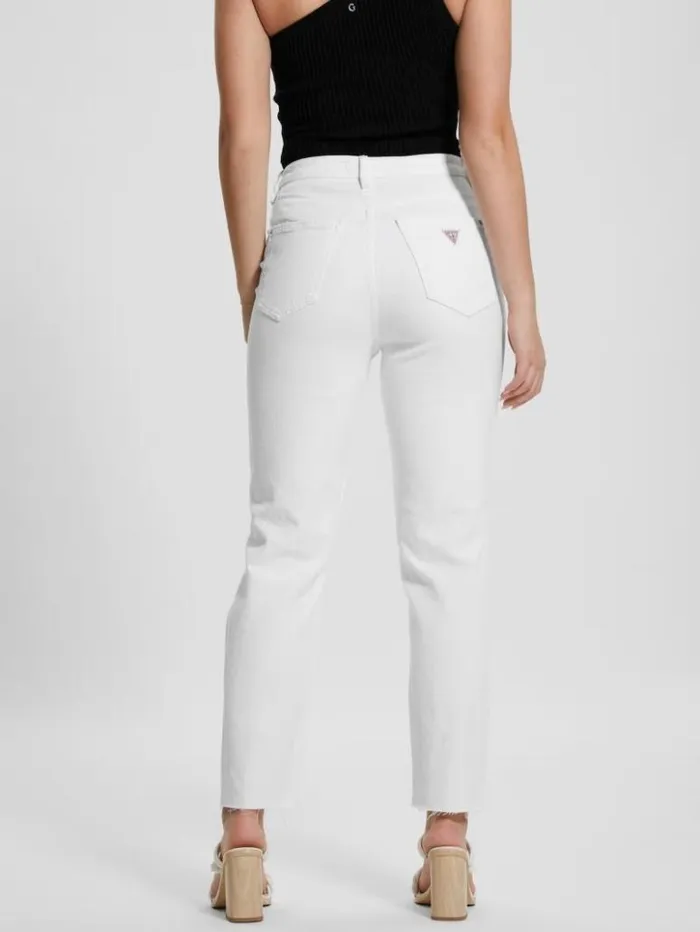 Women GUESS Jeans and Denim Destroyed Mom Jeans Pure White Multi