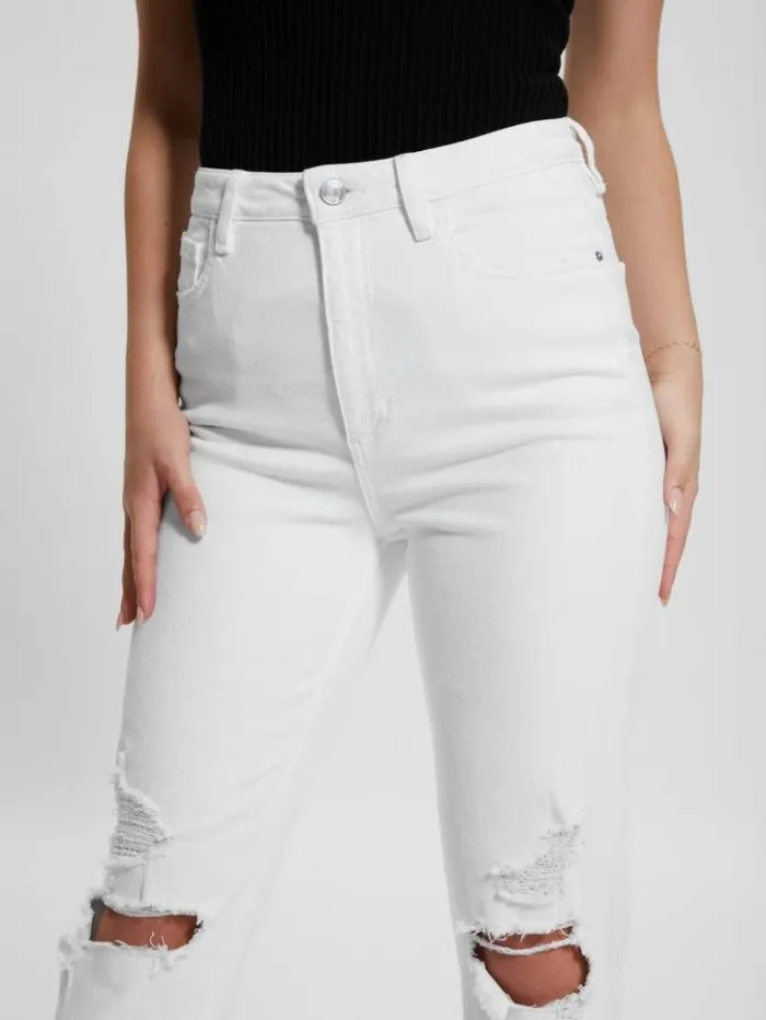Women GUESS Jeans and Denim Destroyed Mom Jeans Pure White Multi