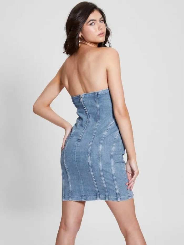 Women GUESS Jeans and Denim Eco Cecilia Strapless Denim Dress Pacific Light