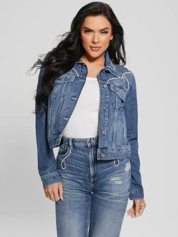Women GUESS Jeans and Denim Eco Delya Denim Trucker Jacket Wild Heart
