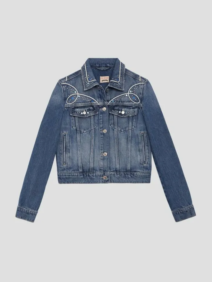 Women GUESS Jeans and Denim Eco Delya Denim Trucker Jacket Wild Heart