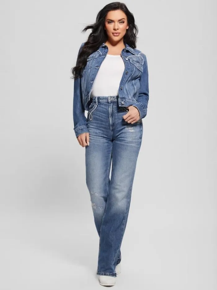 Women GUESS Jeans and Denim Eco Delya Denim Trucker Jacket Wild Heart