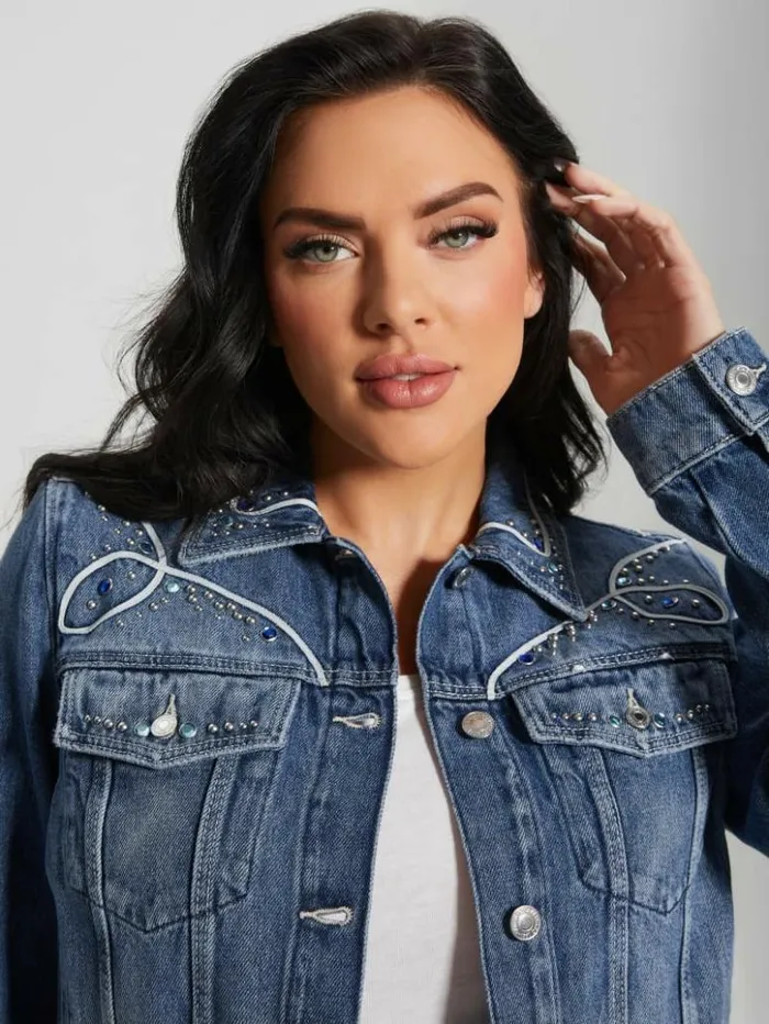 Women GUESS Jeans and Denim Eco Delya Denim Trucker Jacket Wild Heart