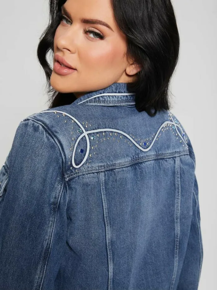 Women GUESS Jeans and Denim Eco Delya Denim Trucker Jacket Wild Heart