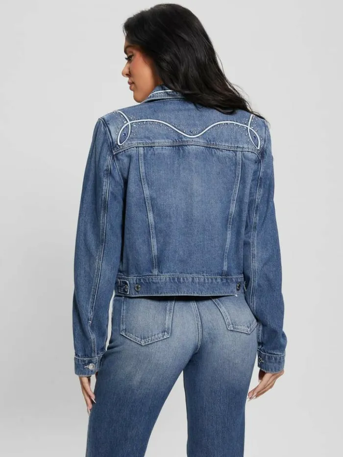 Women GUESS Jeans and Denim Eco Delya Denim Trucker Jacket Wild Heart