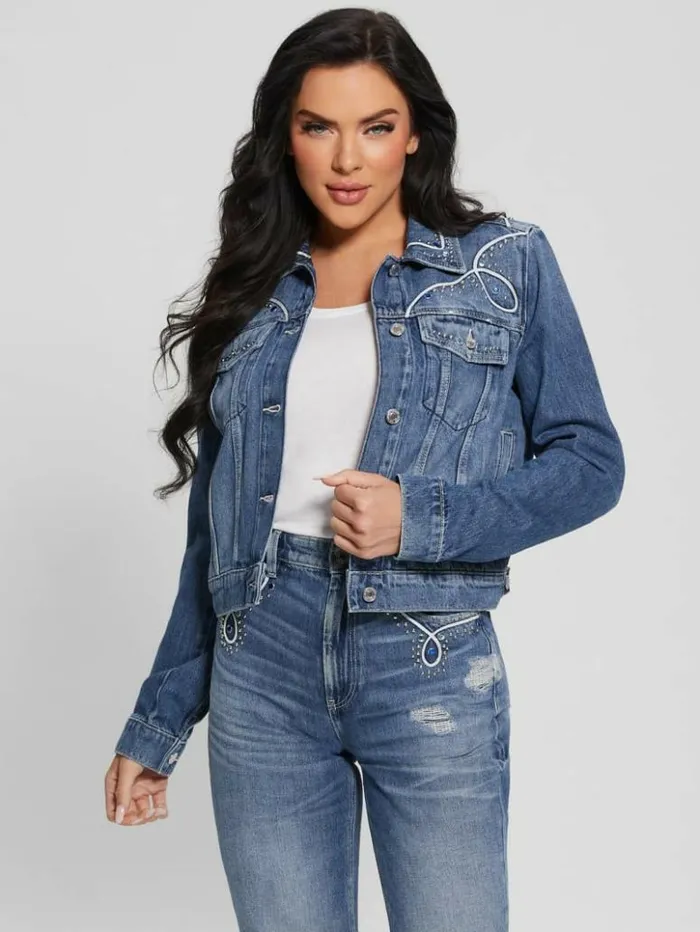 Women GUESS Jeans and Denim Eco Delya Denim Trucker Jacket Wild Heart