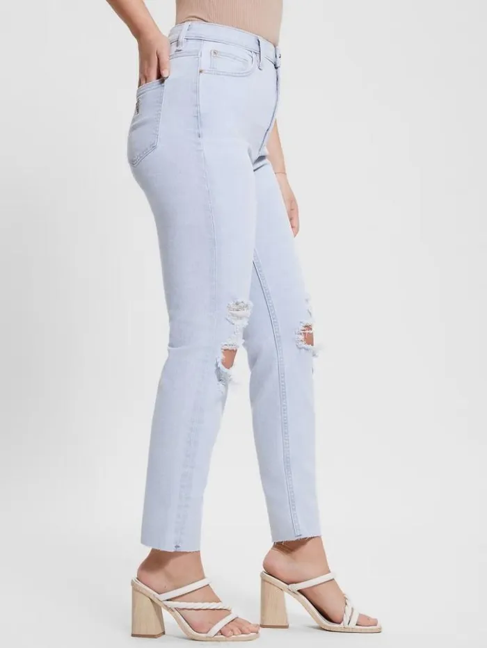 Women GUESS Jeans and Denim Eco Destroyed Mom Jeans Brightstone Blue