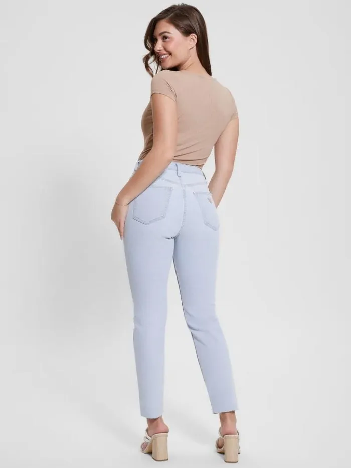 Women GUESS Jeans and Denim Eco Destroyed Mom Jeans Brightstone Blue