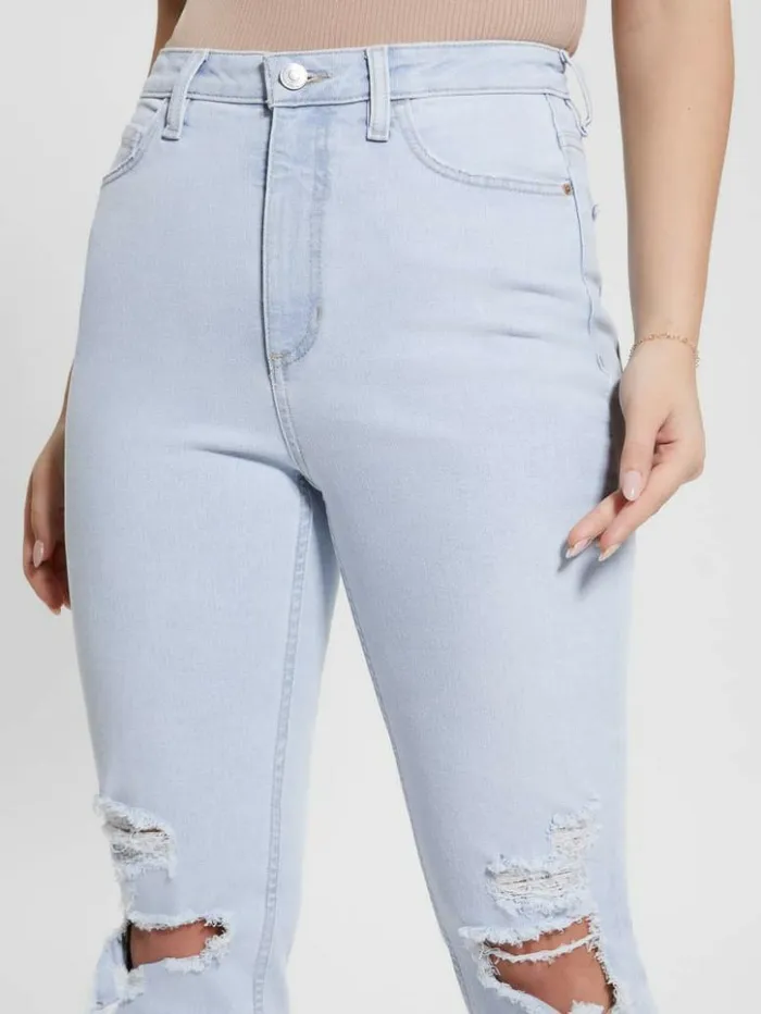 Women GUESS Jeans and Denim Eco Destroyed Mom Jeans Brightstone Blue