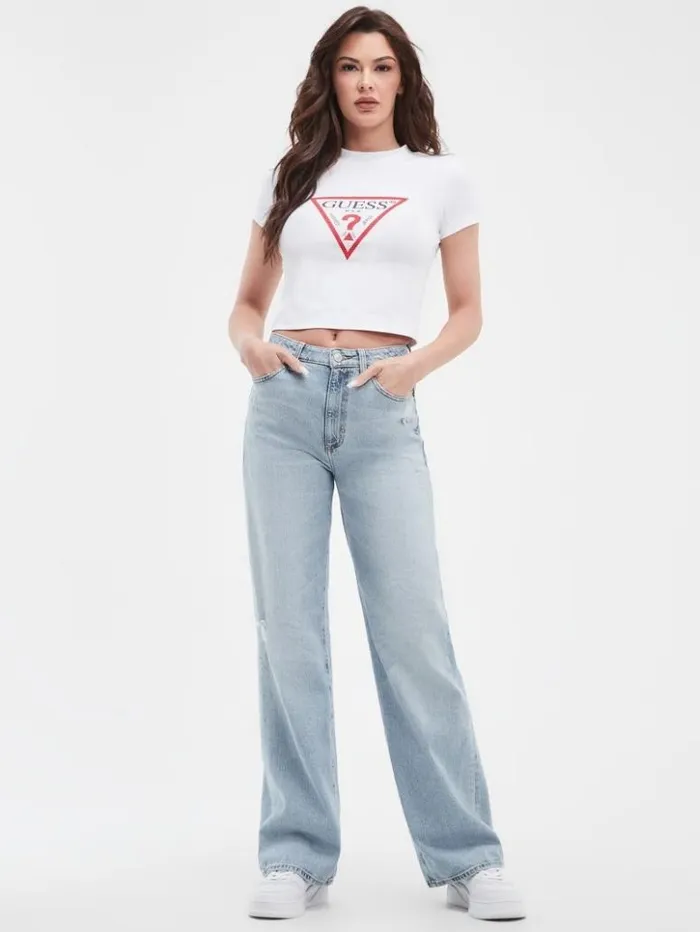 Women GUESS Jeans and Denim Eco Distressed HighRise Wide Leg Jeans Moonstone Blue Women GUESS Jeans and Denim Eco Distressed HighRise Wide Leg Jeans Moonstone Blue