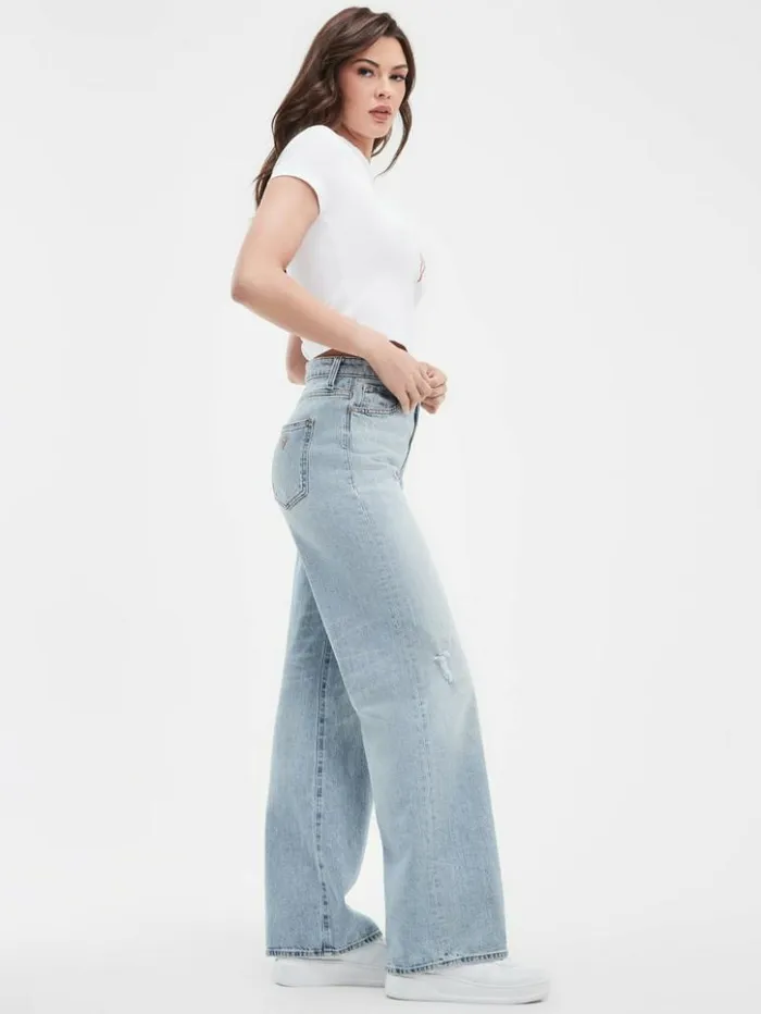 Women GUESS Jeans and Denim Eco Distressed HighRise Wide Leg Jeans Moonstone Blue Women GUESS Jeans and Denim Eco Distressed HighRise Wide Leg Jeans Moonstone Blue