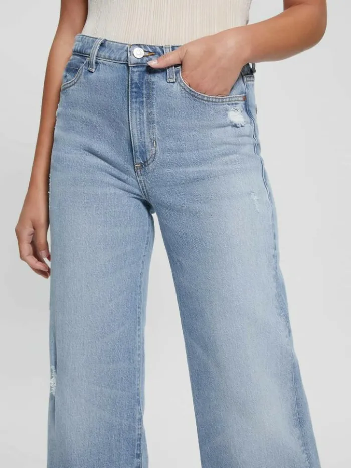 Women GUESS Jeans and Denim Eco Distressed HighRise Wide Leg Jeans Moonstone Blue Women GUESS Jeans and Denim Eco Distressed HighRise Wide Leg Jeans Moonstone Blue