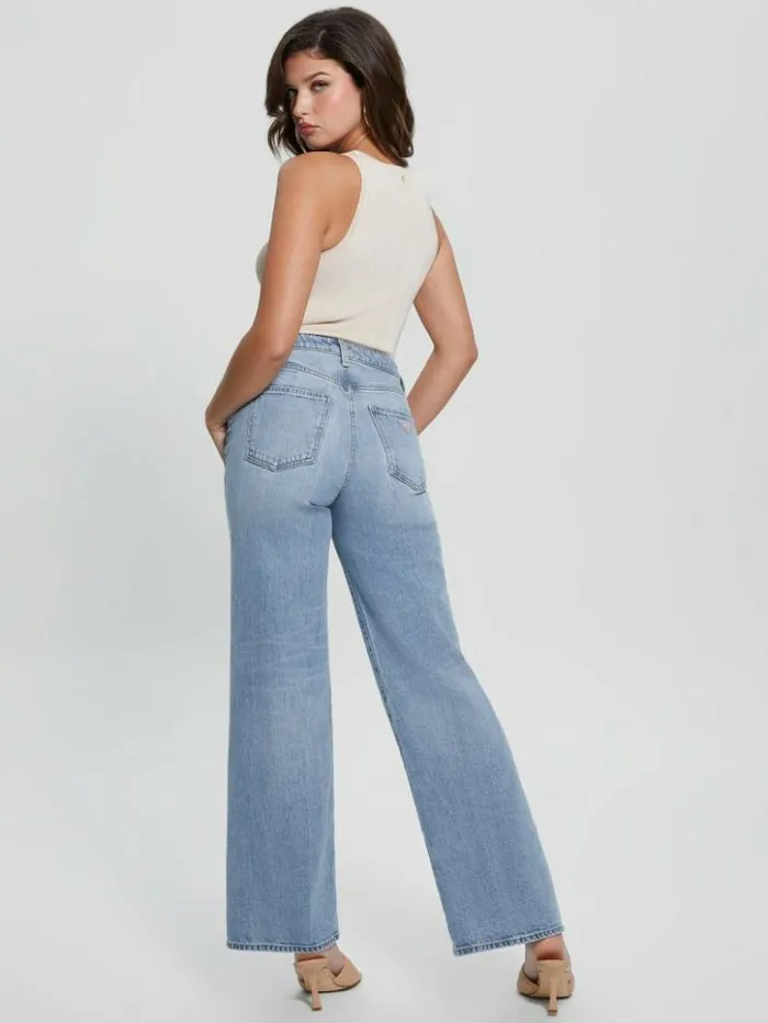 Women GUESS Jeans and Denim Eco Distressed HighRise Wide Leg Jeans Moonstone Blue Women GUESS Jeans and Denim Eco Distressed HighRise Wide Leg Jeans Moonstone Blue