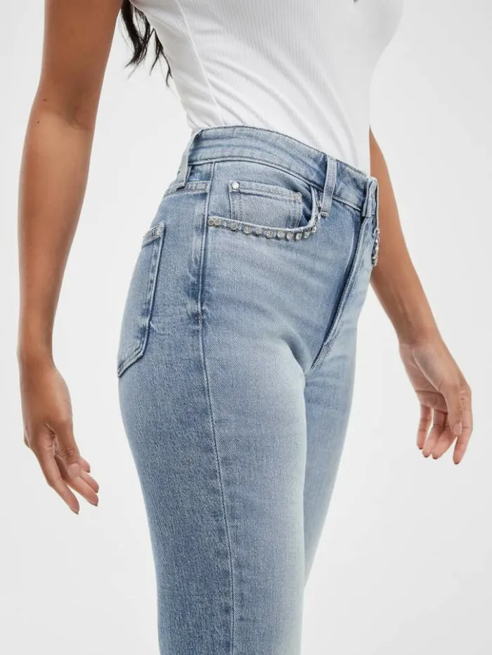 Women GUESS Jeans and Denim Eco Girly Crystal Straight Jeans Feel Pretty