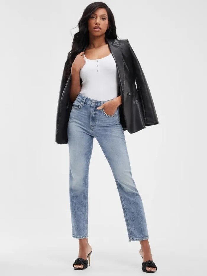 Women GUESS Jeans and Denim Eco Girly Crystal Straight Jeans Feel Pretty