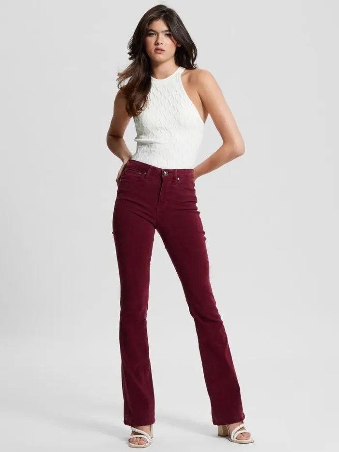 Women GUESS Jeans and Denim Eco Sexy Flare Velvet Pants Mystic Wine