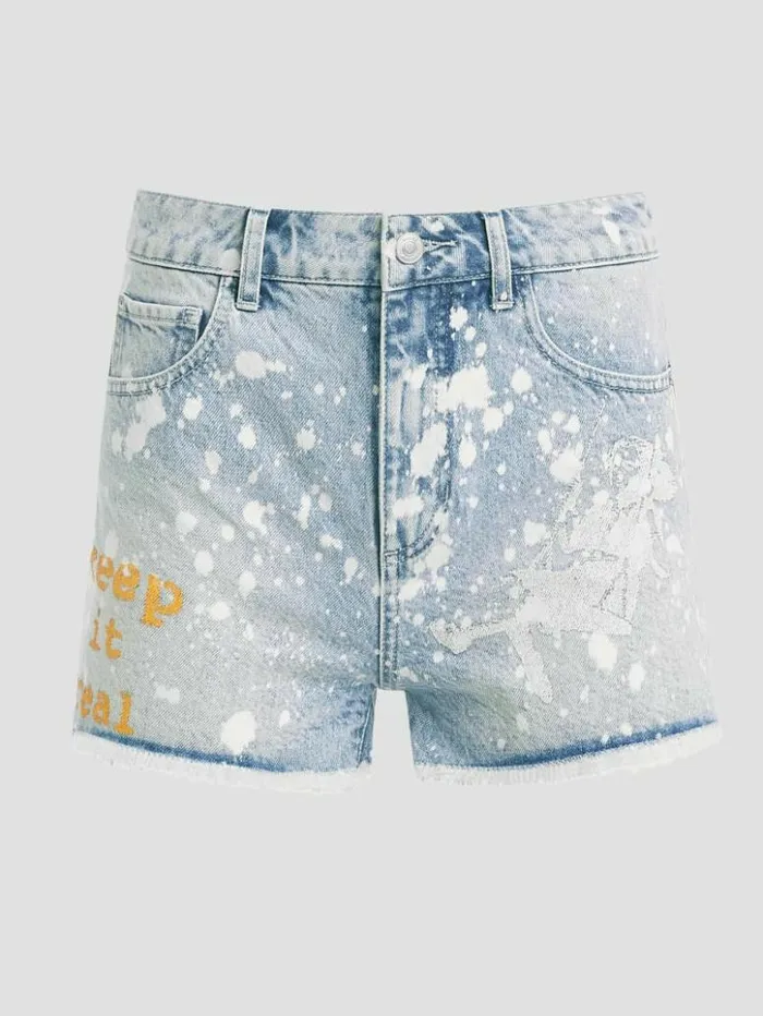 Women GUESS Jeans and Denim Graphic Splatter Denim Mom Shorts Artist Splash