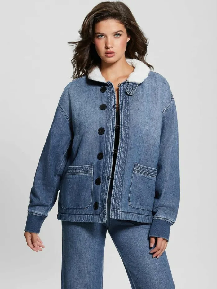 Women GUESS Jeans and Denim Lana SherpaLined Denim Jacket Noka Wash