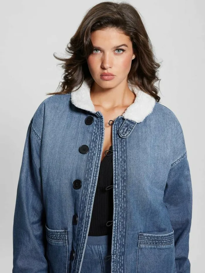 Women GUESS Jeans and Denim Lana SherpaLined Denim Jacket Noka Wash