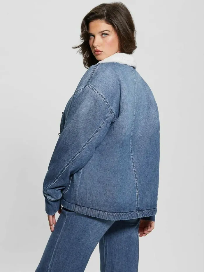 Women GUESS Jeans and Denim Lana SherpaLined Denim Jacket Noka Wash