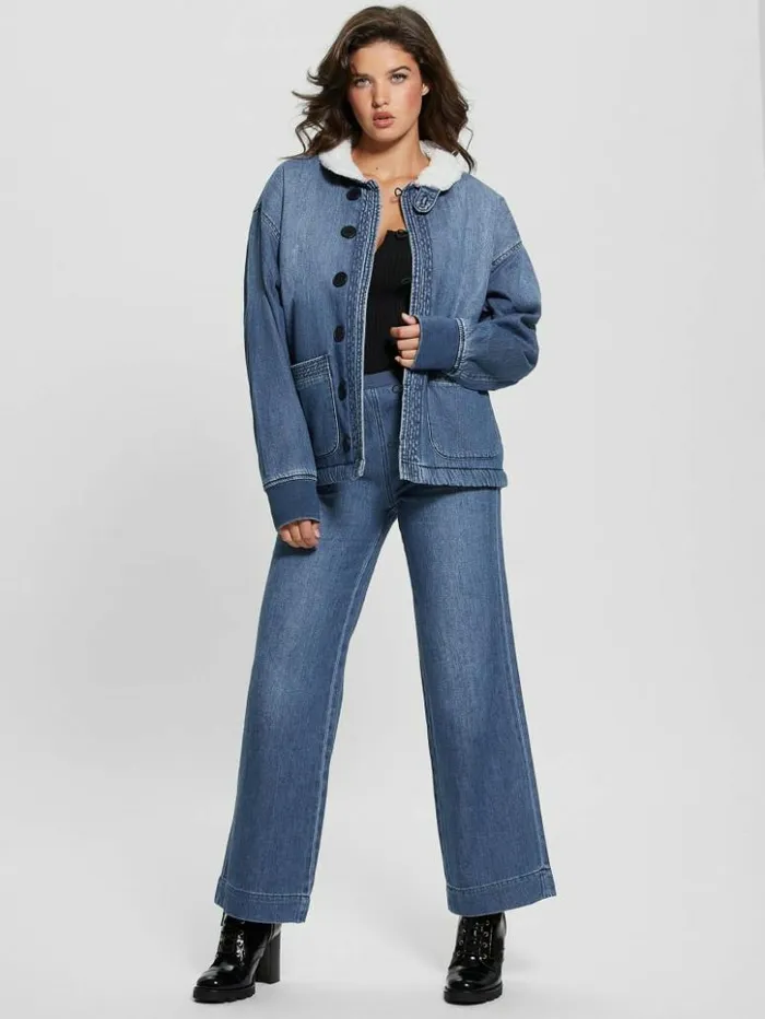 Women GUESS Jeans and Denim Lana SherpaLined Denim Jacket Noka Wash