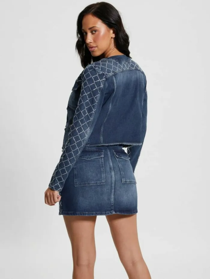 Women GUESS Jeans and Denim Larissa Diamond Denim Jacket Bling Ocean