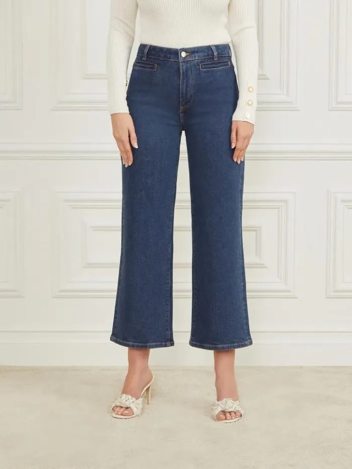 Women GUESS Jeans and Denim Lyric WideLeg Denim Pant Dark Blue Denim Wash