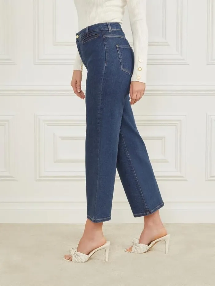 Women GUESS Jeans and Denim Lyric WideLeg Denim Pant Dark Blue Denim Wash