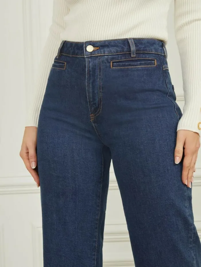 Women GUESS Jeans and Denim Lyric WideLeg Denim Pant Dark Blue Denim Wash