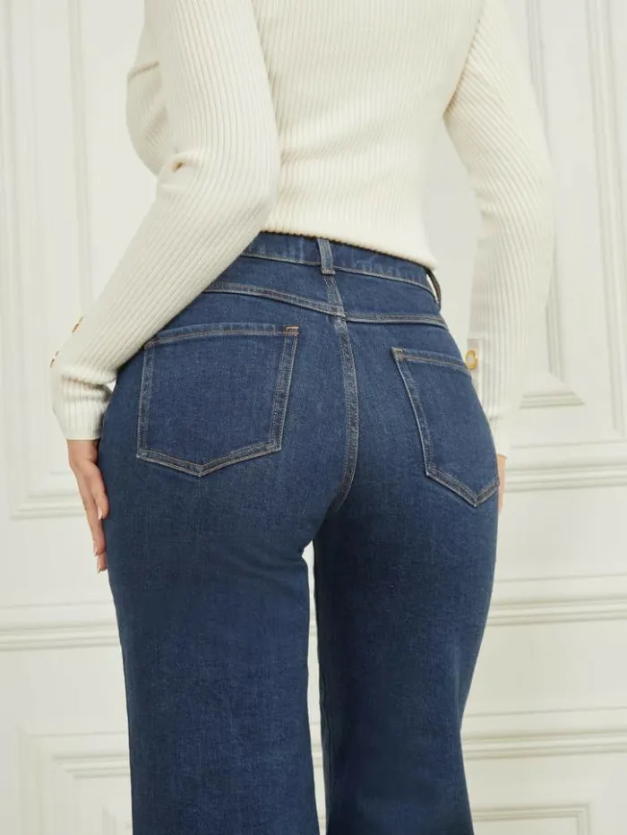 Women GUESS Jeans and Denim Lyric WideLeg Denim Pant Dark Blue Denim Wash