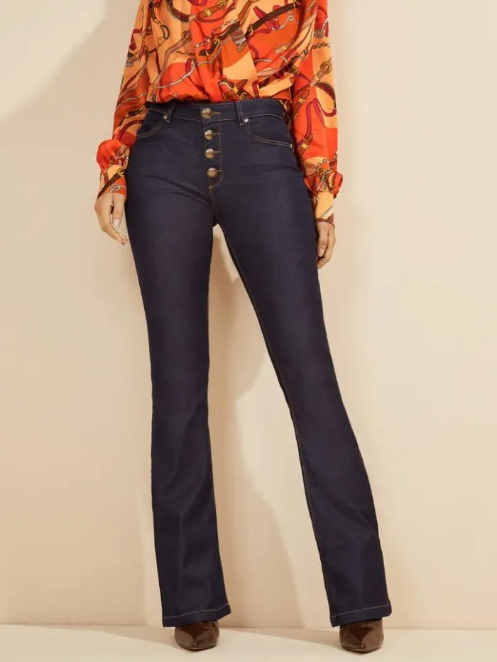 Women GUESS Jeans and Denim Mini Flare Denim Pant Blue Rinse Wash