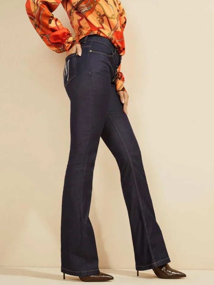 Women GUESS Jeans and Denim Mini Flare Denim Pant Blue Rinse Wash