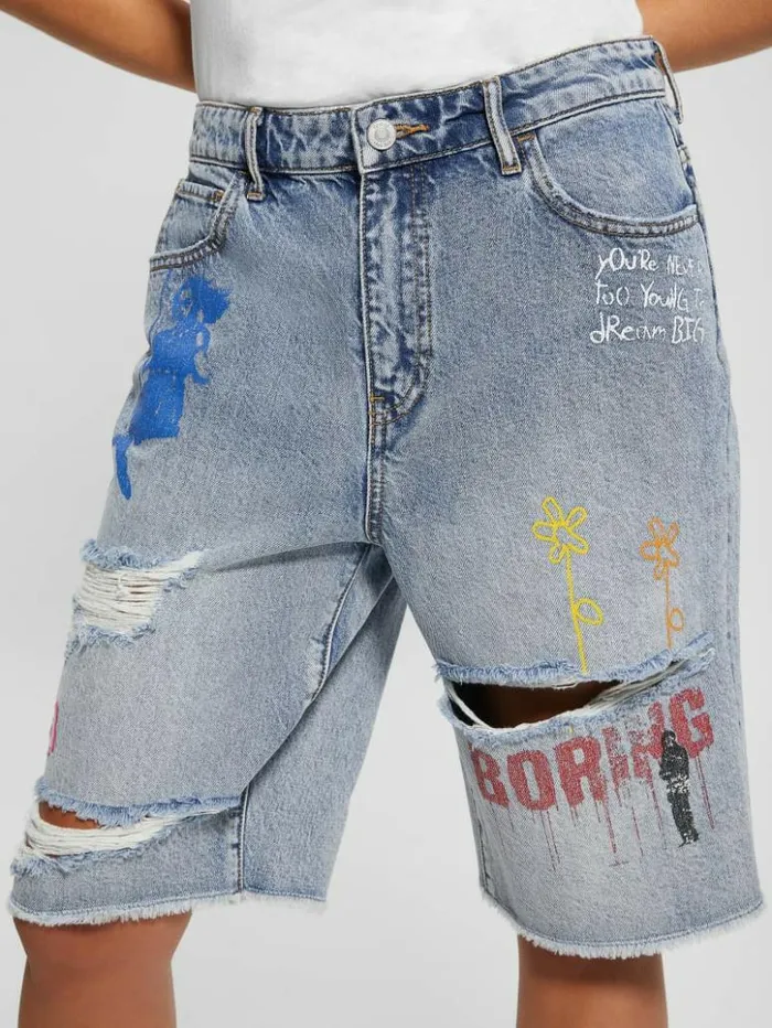 Women GUESS Jeans and Denim Relaxed Denim Bermuda Shorts Salty Isles