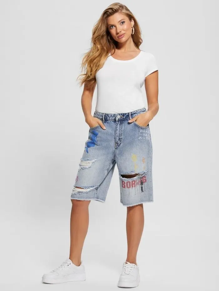 Women GUESS Jeans and Denim Relaxed Denim Bermuda Shorts Salty Isles