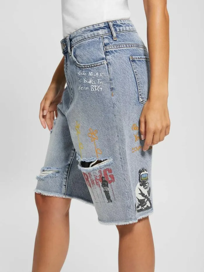 Women GUESS Jeans and Denim Relaxed Denim Bermuda Shorts Salty Isles