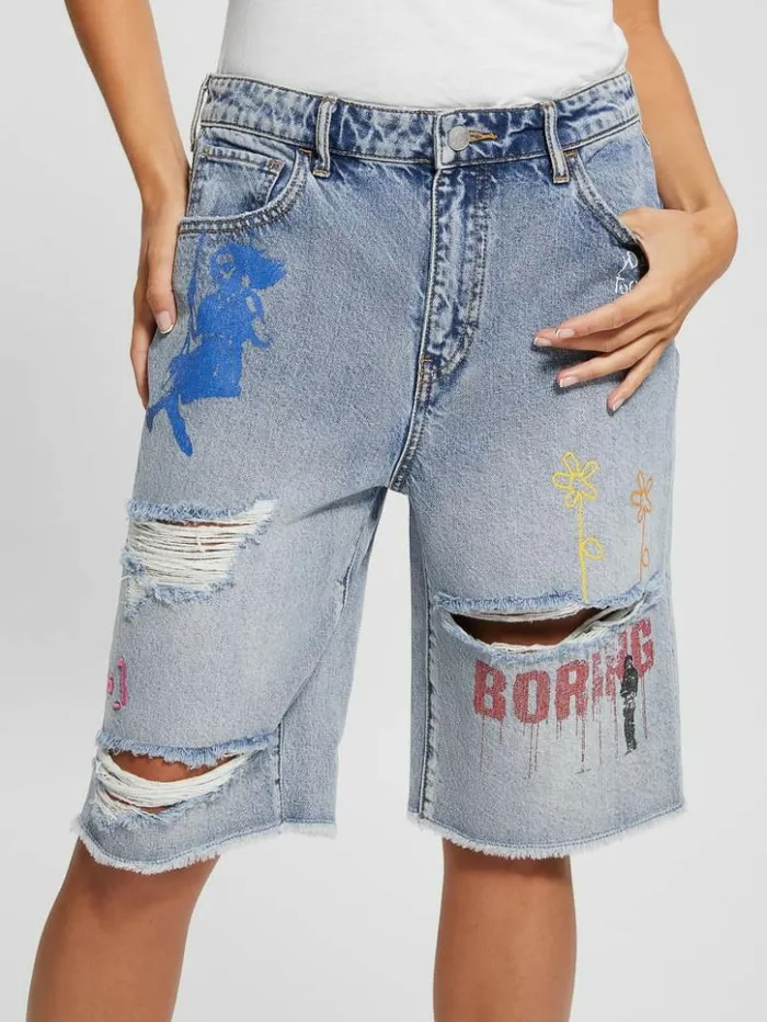 Women GUESS Jeans and Denim Relaxed Denim Bermuda Shorts Salty Isles