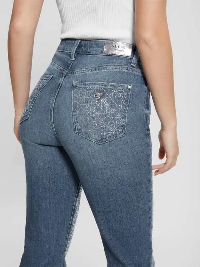 Women GUESS Jeans and Denim Rhinestone Quattro G Mom Jeans The Journey