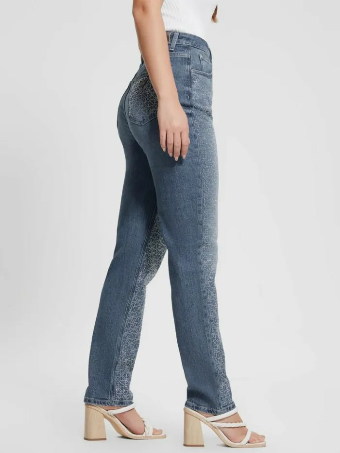 Women GUESS Jeans and Denim Rhinestone Quattro G Mom Jeans The Journey