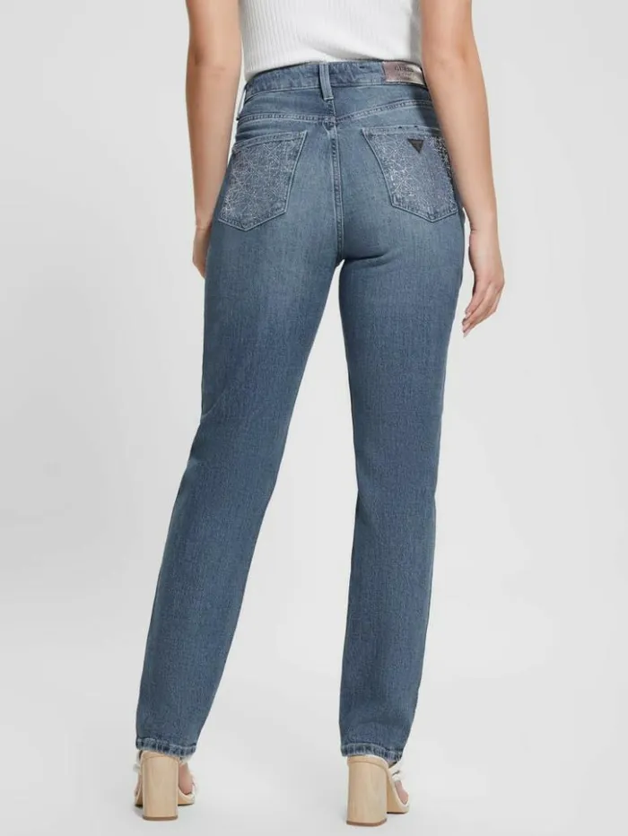 Women GUESS Jeans and Denim Rhinestone Quattro G Mom Jeans The Journey
