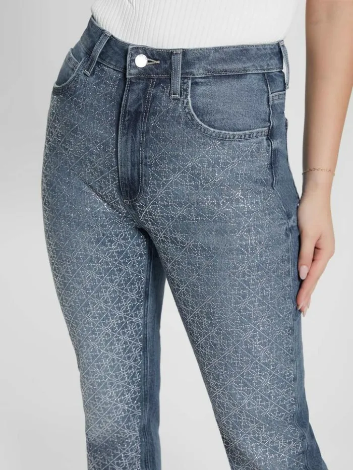 Women GUESS Jeans and Denim Rhinestone Quattro G Mom Jeans The Journey