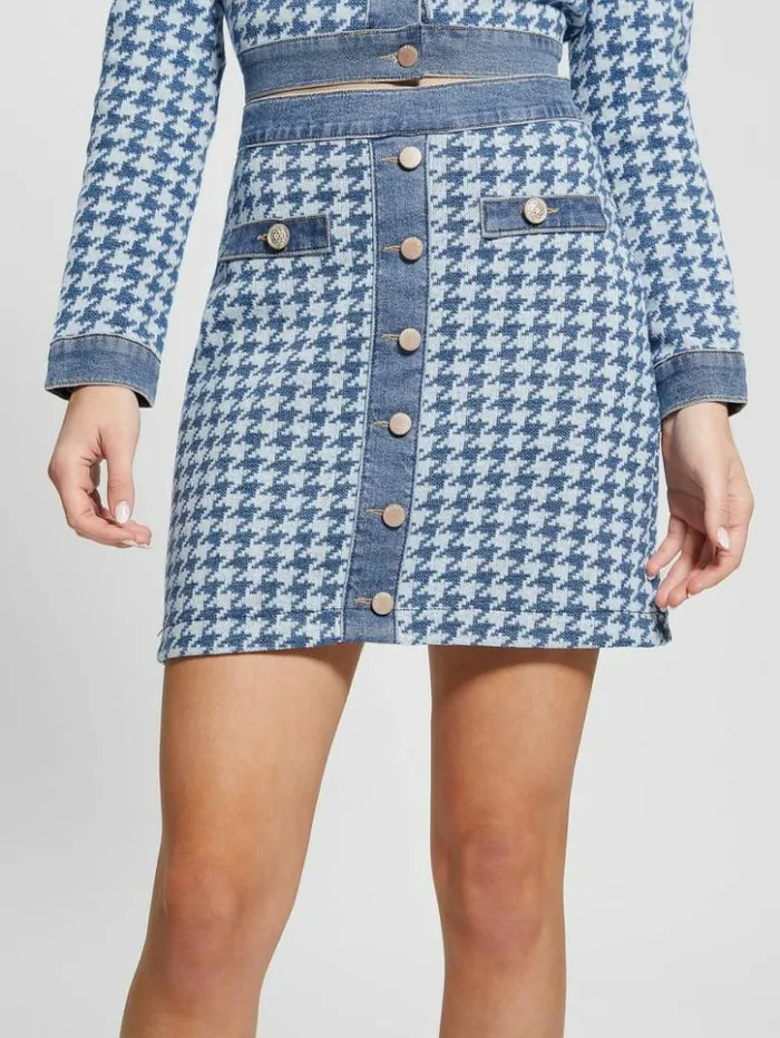 Women GUESS Jeans and Denim Tweed Houndstooth Skirt Pan Wash