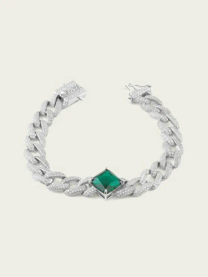 Women GUESS Jewelry Emerald And RhodiumPlated Pav Curb Bracelet Silvergold