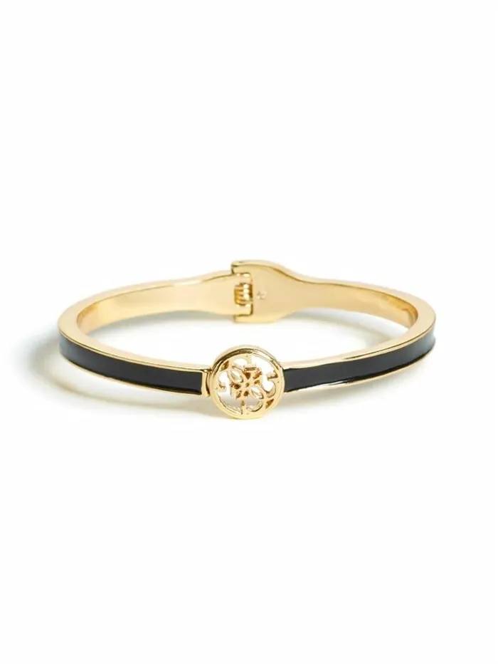 Women GUESS Jewelry Enamel Logo Bangle Gold Black