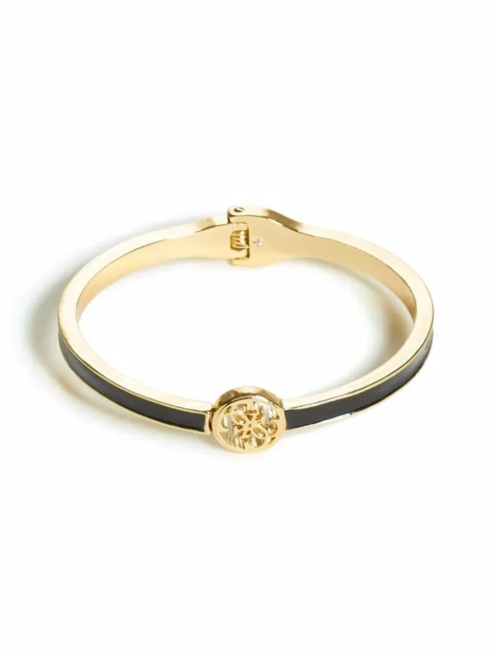 Women GUESS Jewelry Enamel Logo Bangle Gold Black