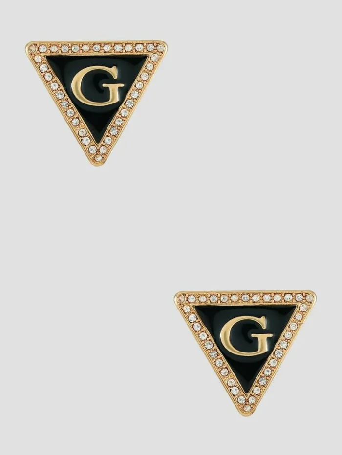 Women GUESS Jewelry GoldTone And Black G Triangle Earrings Black Snakeskin