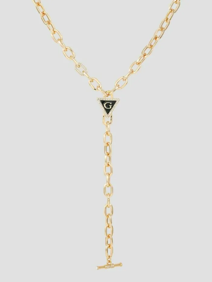 Women GUESS Jewelry GoldTone And Black G Triangle Y Necklace Gold