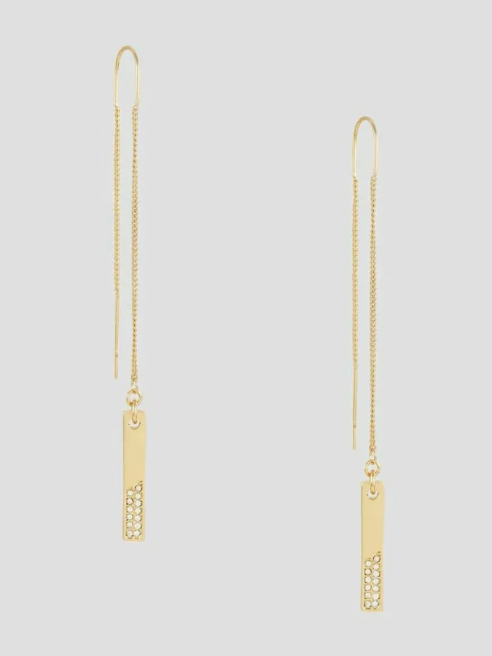 Women GUESS Jewelry GoldTone Rhinestone Threader Earrings Gold