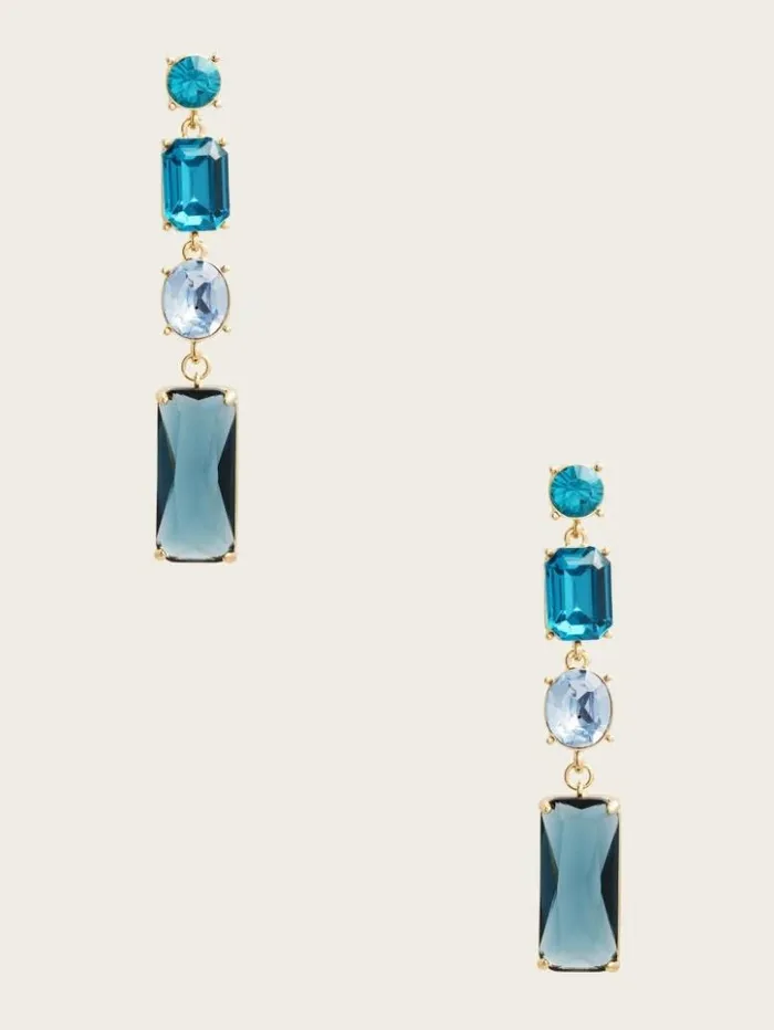Women GUESS Jewelry Jewel Linear Drop Earring Blue Opal
