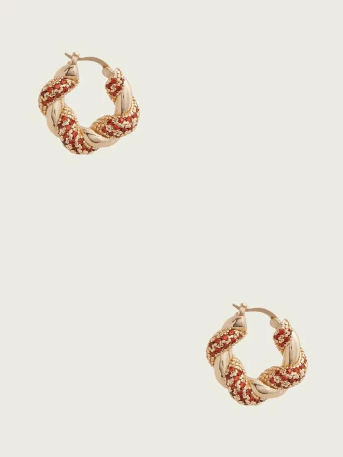 Women GUESS Jewelry Pave Twist Huggie Earrings Silvergold