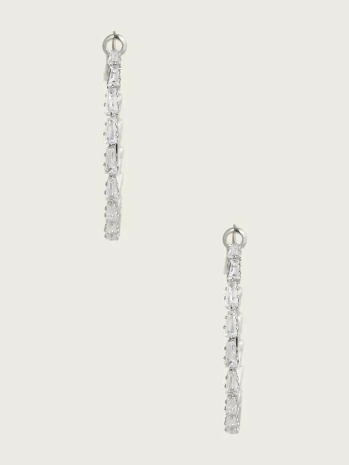 Women GUESS Jewelry Rhodium Plated Large Crystal Hoop Earring Silvergold